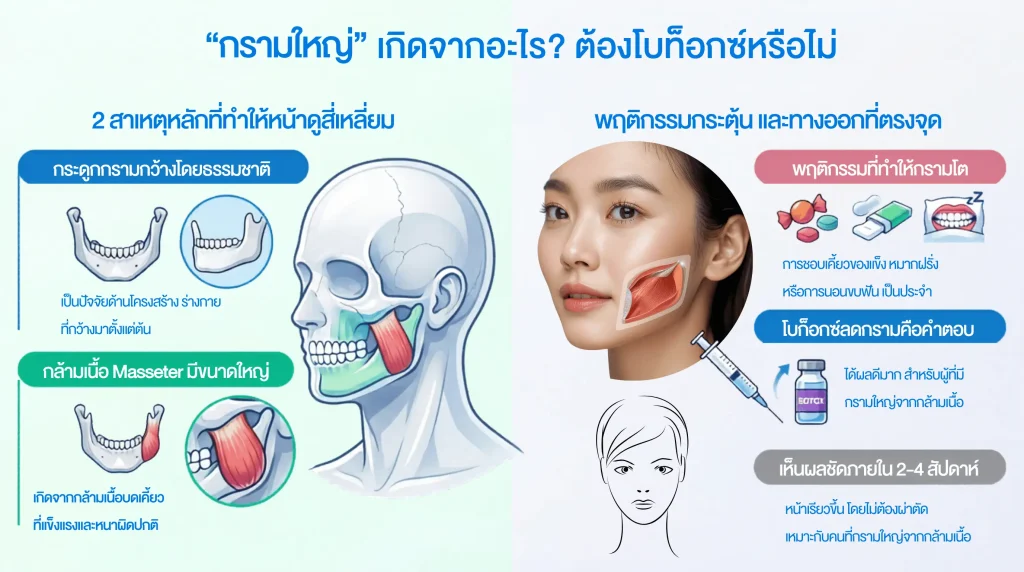 กรามใหญ่จากกล้ามเนื้อ vs กระดูก ต่างกันอย่างไร