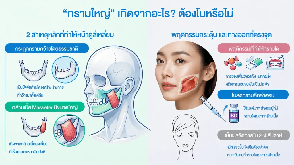 กรามใหญ่จากกล้ามเนื้อ vs กระดูก ต่างกันอย่างไร