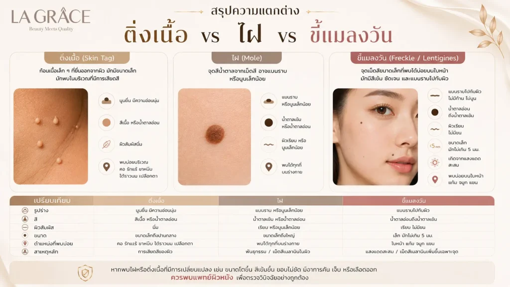 สรุปความแตกต่างของ ติ่งเนื้อ ไฝ ขี้แมลงวัน